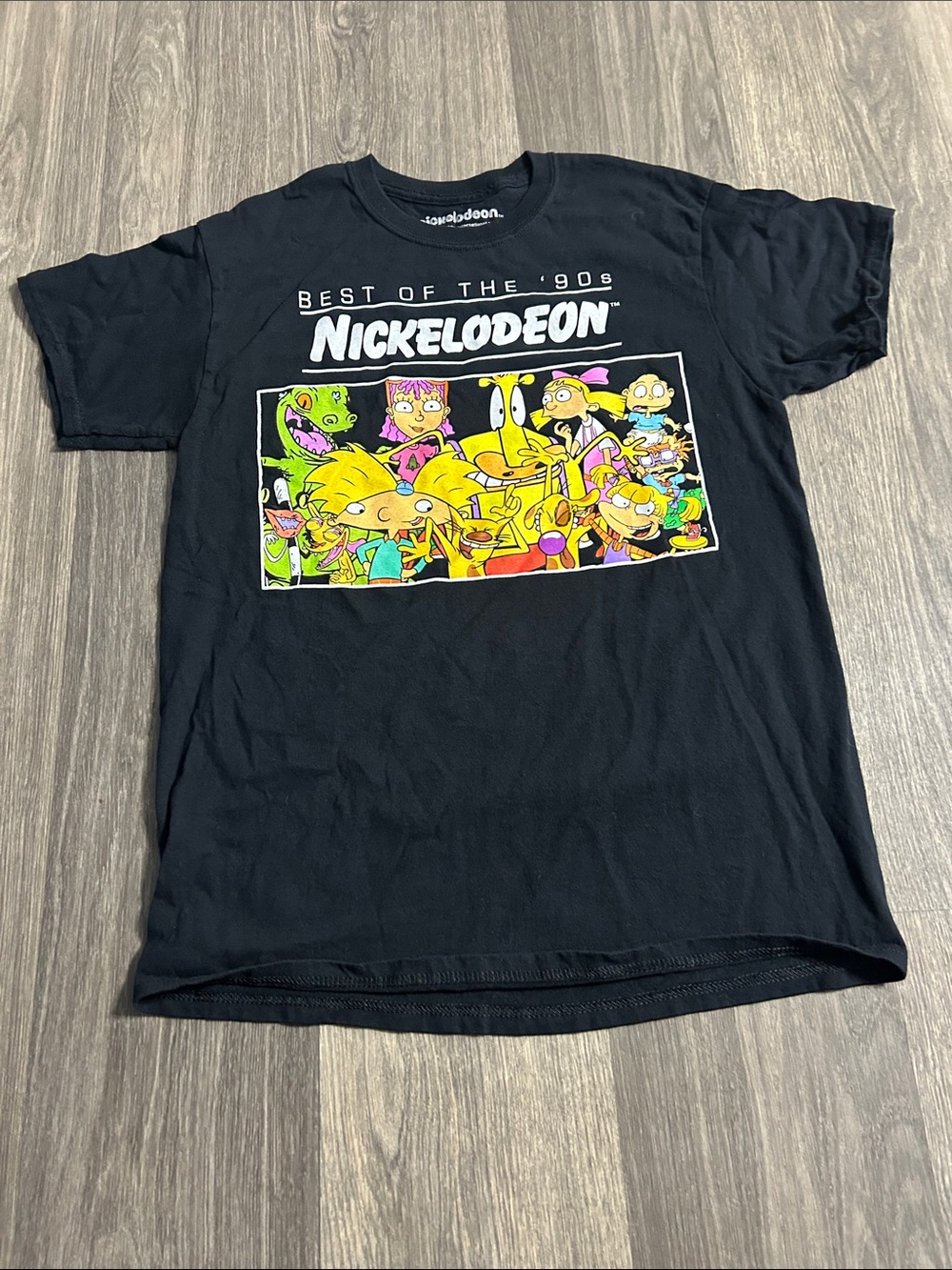 Nickelodeon Black Tee with Neon Character Collage